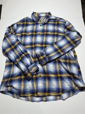 Ocean Coast Blue Yellow Plaid Flannel Shirt XXL